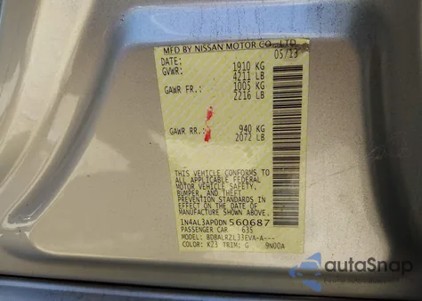 2013 Nissan Altima 2.5 S z USA, uszkodzony, nr VIN 1N4AL3AP0DN560687